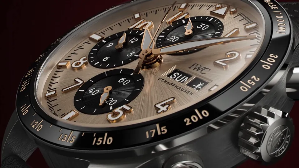 IWC Schaffhausen Pilot’s Watch Performance Chronograph 41 Year of the Goat, gold-coloured dial with black subdials