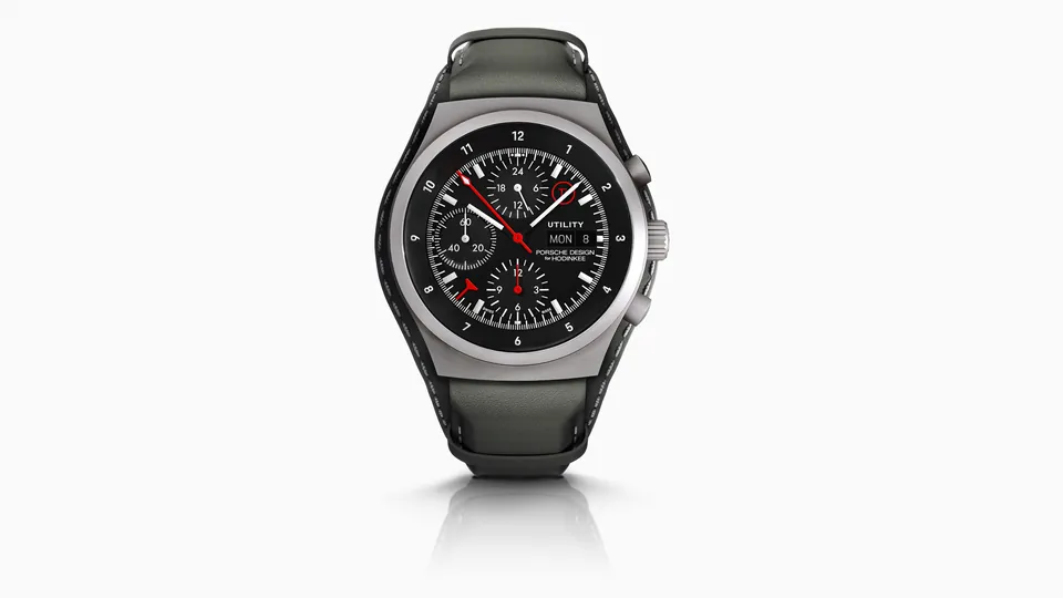 Porsche Design Chronograph 1 Utility con correa Bund de piel en Agave Green y pespuntes en GT Silver